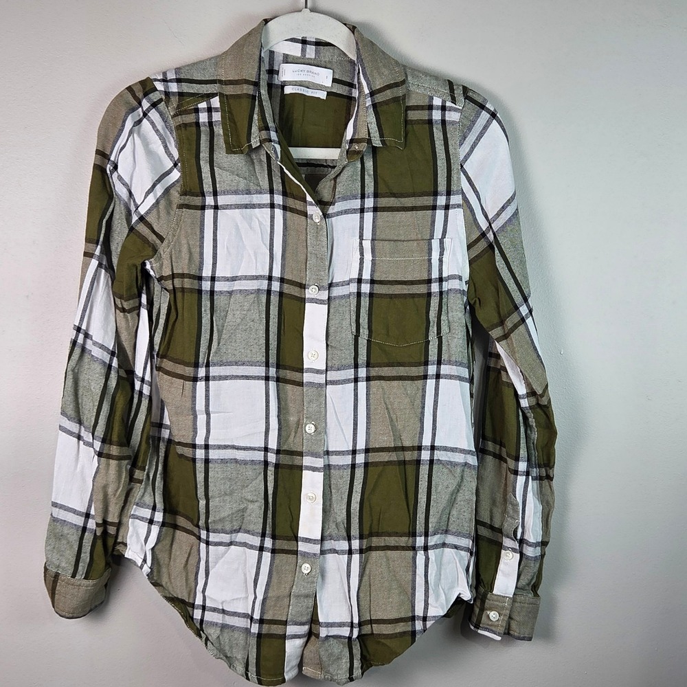 Lucky Brand Button Down Women Small Green Excellent Plaid Classic Fit 7W45685